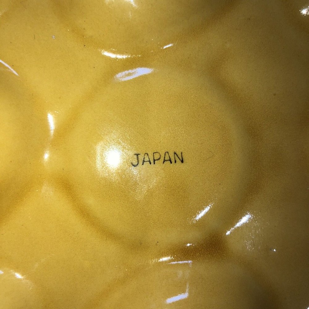 Vintage MCM Deviled Egg Serving Platter Harvest Gold JAPAN Ceramic Hang Plate - Picture 9 of 9